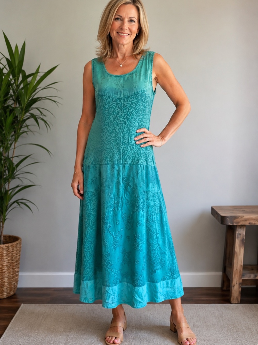 Citron Santa Monica MED 100% rayon mint turquoise cottagecore Dress - Picture 2 of 11